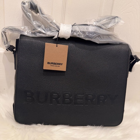 BURBERRY Black Embossed Leather Bruno Messenger Bag - Picture 2 of 8